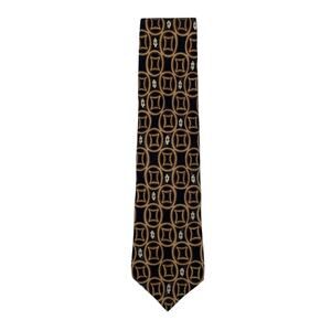 Vintage Foxx & Hawkfield 100% Silk Men's Necktie-Navy/Gold/Green Geo Print